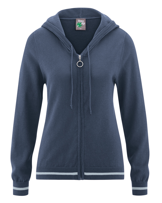 Maglia donna con cappuccio e zip, cotone biologico e canapa