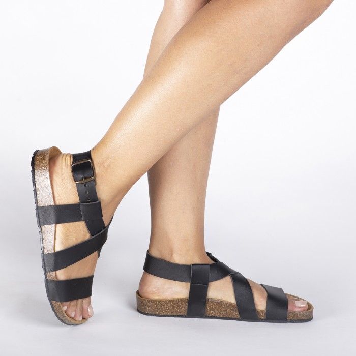 AMBRO BLACK SANDALI vVEGAN INCROCIATI SLINGBACK