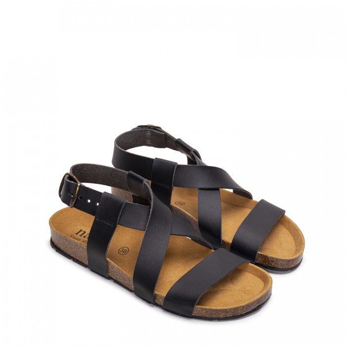 AMBRO BLACK SANDALI vVEGAN INCROCIATI SLINGBACK