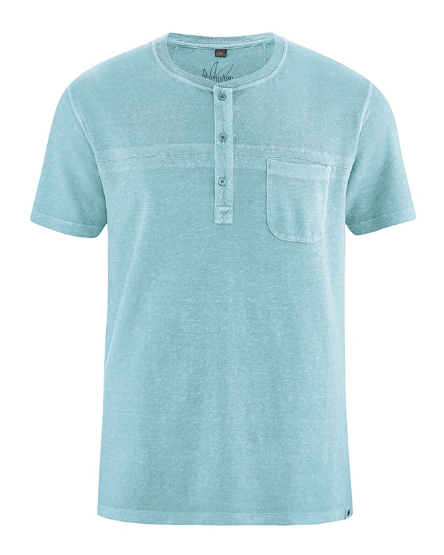 Howard - camicia t-shirt girocollo in cotone biologico e canapa_Turquoise_XXL